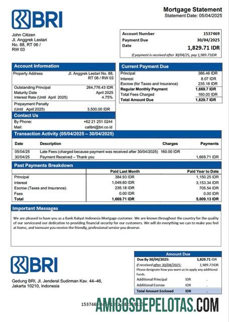 imprimível Banco da Indonésia Rakyat Indonesia (BRI) Declaração de hipoteca modelo Word e PDF